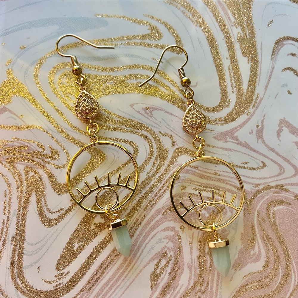 Cry Baby” - evil eye lashes gold plated Amazonite crystal points earrings